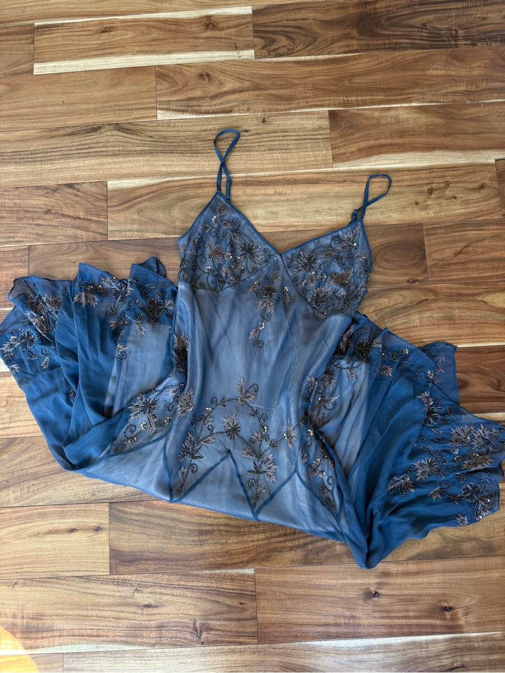 Adrianna Papell Blue Embroidered Midi Dress
